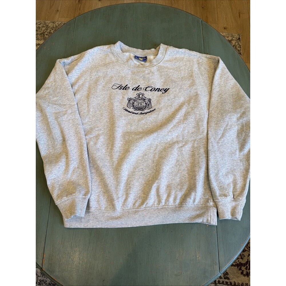 Coney Island Picnic Gray Isle de Coney‎ Embroidered Sweatshirt Organic Cotton M